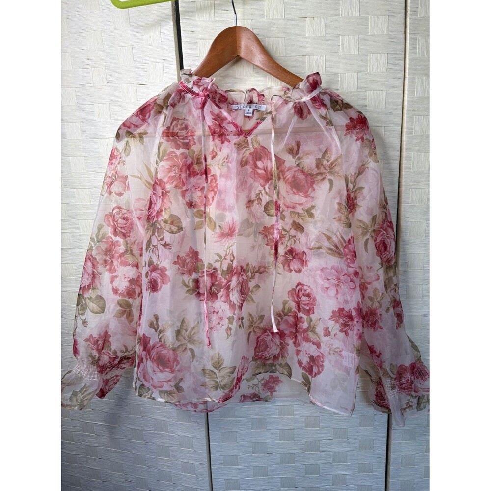 Story on Blouse Long Sheer Puff Sleeves Romantic Feminine Women's S